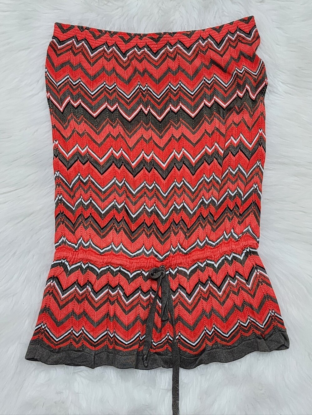 ​Y2K Caché Chevron Tube Top XS Orange Coral Knit Strapless Vintage Style Blouse